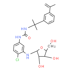 ChemSpider 2D Image | N-[2-Chloro-5-({[2-(3-isopropenylphenyl)-2-propanyl]carbamoyl}amino)phenyl]-beta-D-xylofuranosylamine | C24H30ClN3O5