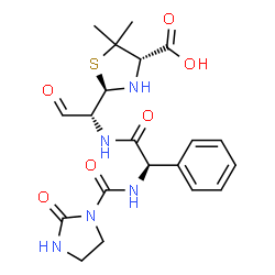 ChemSpider 2D Image | (2R,4S)-5,5-Dimethyl-2-[(1R)-2-oxo-1-{[(2R)-2-{[(2-oxo-1-imidazolidinyl)carbonyl]amino}-2-phenylacetyl]amino}ethyl]-1,3-thiazolidine-4-carboxylic acid | C20H25N5O6S