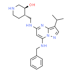 ChemSpider 2D Image | (3S,4S)-4-({[7-(Benzylamino)-3-isopropylpyrazolo[1,5-a]pyrimidin-5-yl]amino}methyl)-3-piperidinol | C22H30N6O