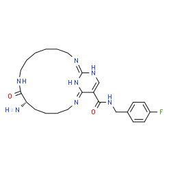 ChemSpider 2D Image | (7S)-7-Amino-N-(4-fluorobenzyl)-8-oxo-2,9,16,18,21-pentaazabicyclo[15.3.1]henicosa-1(21),17,19-triene-20-carboxamide | C24H34FN7O2