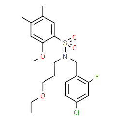 ChemSpider 2D Image | N-(4-Chloro-2-fluorobenzyl)-N-(3-ethoxypropyl)-2-methoxy-4,5-dimethylbenzenesulfonamide | C21H27ClFNO4S