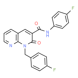 ChemSpider 2D Image | 1-(4-Fluorobenzyl)-N-(4-fluorophenyl)-2-oxo-1,2-dihydro-1,8-naphthyridine-3-carboxamide | C22H15F2N3O2