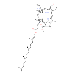 ChemSpider 2D Image | Methyl (3S,4S,21R)-14-ethyl-13-formyl-4,8,18-trimethyl-20-oxo-3-(3-oxo-3-{[(2E,7R,11R)-3,7,11,15-tetramethyl-2-hexadecen-1-yl]oxy}propyl)-9-vinyl-24,25-dihydro-21-phorbinecarboxylate | C55H72N4O6