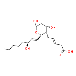 ChemSpider 2D Image | (5R)-4-[(2E)-4-Carboxy-2-buten-1-yl]-2,4-dideoxy-5-[(1E,3S)-3-hydroxy-1-octen-1-yl]-D-erythro-pentopyranose | C18H30O6