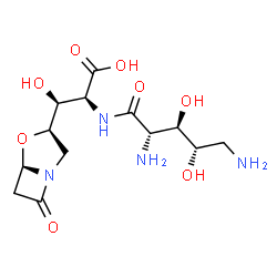 ChemSpider 2D Image | (2S,3S)-2-{[(2S,3R,4S)-2,5-Diamino-3,4-dihydroxypentanoyl]amino}-3-hydroxy-3-[(3R,5R)-7-oxo-4-oxa-1-azabicyclo[3.2.0]hept-3-yl]propanoic acid (non-preferred name) | C13H22N4O8