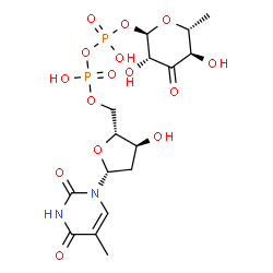 ChemSpider 2D Image | (2R,3R,5R,6R)-3,5-Dihydroxy-6-methyl-4-oxotetrahydro-2H-pyran-2-yl [(2R,3S,5R)-3-hydroxy-5-(5-methyl-2,4-dioxo-3,4-dihydro-1(2H)-pyrimidinyl)tetrahydro-2-furanyl]methyl dihydrogen diphosphate (non-pre
ferred name) | C16H24N2O15P2