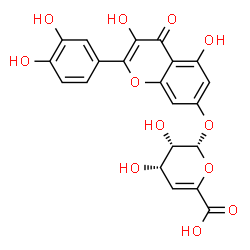 ChemSpider 2D Image | 2-(3,4-Dihydroxyphenyl)-3,5-dihydroxy-4-oxo-4H-chromen-7-yl 4-deoxy-alpha-L-erythro-hex-4-enopyranosiduronic acid | C21H16O12