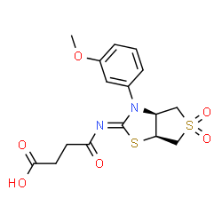 ChemSpider 2D Image | 4-{(Z)-[(3aS,6aS)-3-(3-Methoxyphenyl)-5,5-dioxidotetrahydrothieno[3,4-d][1,3]thiazol-2(3H)-ylidene]amino}-4-oxobutanoic acid | C16H18N2O6S2