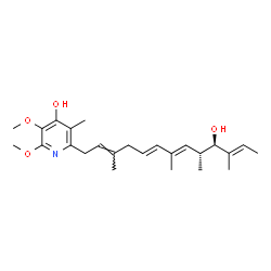 ChemSpider 2D Image | 2-[(2E,5E,7E,9R,10R,11E)-10-Hydroxy-3,7,9,11-tetramethyl-2,5,7,11-tridecatetraen-1-yl]-5,6-dimethoxy-3-methyl-4-pyridinol | C25H37NO4
