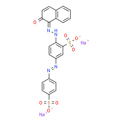 ChemSpider 2D Image | Disodium 2-[(2E)-2-(2-oxo-1(2H)-naphthalenylidene)hydrazino]-5-[(E)-(4-sulfonatophenyl)diazenyl]benzenesulfonate | C22H14N4Na2O7S2