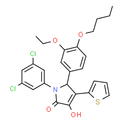 ChemSpider 2D Image | 5-(4-Butoxy-3-ethoxyphenyl)-1-(3,5-dichlorophenyl)-3-hydroxy-4-(2-thienyl)-1,5-dihydro-2H-pyrrol-2-one | C26H25Cl2NO4S