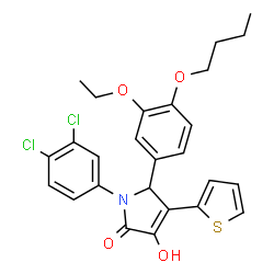 ChemSpider 2D Image | 5-(4-Butoxy-3-ethoxyphenyl)-1-(3,4-dichlorophenyl)-3-hydroxy-4-(2-thienyl)-1,5-dihydro-2H-pyrrol-2-one | C26H25Cl2NO4S