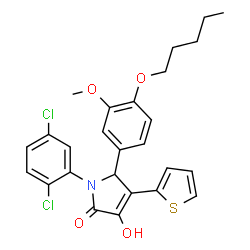 ChemSpider 2D Image | 1-(2,5-Dichlorophenyl)-3-hydroxy-5-[3-methoxy-4-(pentyloxy)phenyl]-4-(2-thienyl)-1,5-dihydro-2H-pyrrol-2-one | C26H25Cl2NO4S