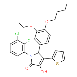 ChemSpider 2D Image | 5-(4-Butoxy-3-ethoxyphenyl)-1-(2,3-dichlorophenyl)-3-hydroxy-4-(2-thienyl)-1,5-dihydro-2H-pyrrol-2-one | C26H25Cl2NO4S