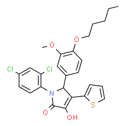ChemSpider 2D Image | 1-(2,4-Dichlorophenyl)-3-hydroxy-5-[3-methoxy-4-(pentyloxy)phenyl]-4-(2-thienyl)-1,5-dihydro-2H-pyrrol-2-one | C26H25Cl2NO4S