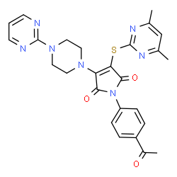 ChemSpider 2D Image | 1-(4-Acetylphenyl)-3-[(4,6-dimethyl-2-pyrimidinyl)sulfanyl]-4-[4-(2-pyrimidinyl)-1-piperazinyl]-1H-pyrrole-2,5-dione | C26H25N7O3S