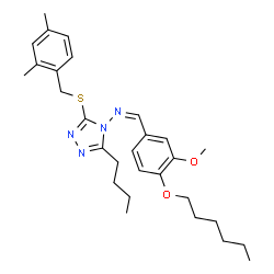 ChemSpider 2D Image | (Z)-N-{3-Butyl-5-[(2,4-dimethylbenzyl)sulfanyl]-4H-1,2,4-triazol-4-yl}-1-[4-(hexyloxy)-3-methoxyphenyl]methanimine | C29H40N4O2S