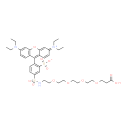 ChemSpider 2D Image | 5-[(14-Carboxy-3,6,9,12-tetraoxatetradec-1-yl)sulfamoyl]-2-[6-(diethylamino)-3-(diethyliminio)-3H-xanthen-9-yl]benzenesulfonate | C38H51N3O12S2
