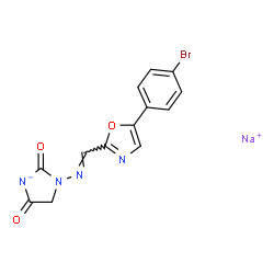 ChemSpider 2D Image | Sodium 3-[(E)-{[5-(4-bromophenyl)-1,3-oxazol-2-yl]methylene}amino]-2,5-dioxoimidazolidin-1-ide | C13H8BrN4NaO3