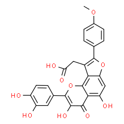 ChemSpider 2D Image | [2-(3,4-Dihydroxyphenyl)-3,5-dihydroxy-8-(4-methoxyphenyl)-4-oxo-4H-furo[2,3-h]chromen-9-yl]acetic acid | C26H18O10