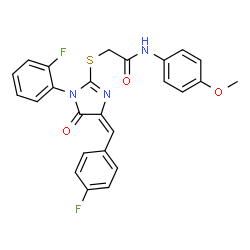 ChemSpider 2D Image | 2-{[(4E)-4-(4-Fluorobenzylidene)-1-(2-fluorophenyl)-5-oxo-4,5-dihydro-1H-imidazol-2-yl]sulfanyl}-N-(4-methoxyphenyl)acetamide | C25H19F2N3O3S
