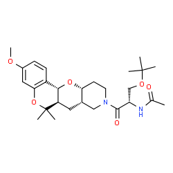 ChemSpider 2D Image | N-{(2S)-1-[(6aR,7aS,11aR,12aR)-3-Methoxy-6,6-dimethyl-6a,7a,10,11,11a,12a-hexahydro-6H,7H-chromeno[3',4':5,6]pyrano[3,2-c]pyridin-9(8H)-yl]-3-[(2-methyl-2-propanyl)oxy]-1-oxo-2-propanyl}acetamide | C27H40N2O6