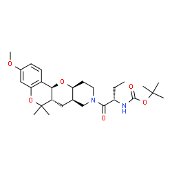 ChemSpider 2D Image | 2-Methyl-2-propanyl {(2S)-1-[(6aS,7aR,11aS,12aS)-3-methoxy-6,6-dimethyl-6a,7a,10,11,11a,12a-hexahydro-6H,7H-chromeno[3',4':5,6]pyrano[3,2-c]pyridin-9(8H)-yl]-1-oxo-2-butanyl}carbamate | C27H40N2O6