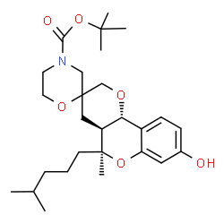 ChemSpider 2D Image | 2-Methyl-2-propanyl (4a'S,5'S,10b'S)-8'-hydroxy-5'-methyl-5'-(4-methylpentyl)-4a',10b'-dihydro-4H,4'H,5'H-spiro[1,4-oxazinane-2,3'-pyrano[3,2-c]chromene]-4-carboxylate | C27H41NO6