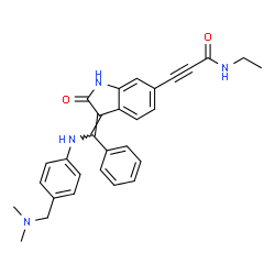 ChemSpider 2D Image | 3-{(3Z)-3-[({4-[(Dimethylamino)methyl]phenyl}amino)(phenyl)methylene]-2-oxo-2,3-dihydro-1H-indol-6-yl}-N-ethyl-2-propynamide | C29H28N4O2