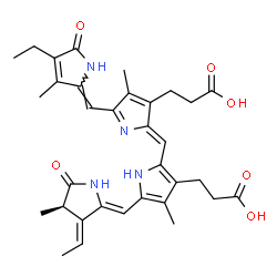 ChemSpider 2D Image | 3-[2-[(Z)-[3-(2-carboxyethyl)-5-[(Z)-(4-ethyl-3-methyl-5-oxo-pyrrol-2-ylidene)methyl]-4-methyl-pyrrol-2-ylidene]methyl]-5-[(Z)-[(3E,4R)-3-ethylidene-4-methyl-5-oxo-pyrrolidin-2-ylidene]methyl]-4-methyl-1H-pyrrol-3-yl]propanoic acid | C33H38N4O6