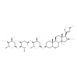 ChemSpider 2D Image | (3beta,5beta,14xi,16beta)-3-{[2,6-Dideoxy-alpha-D-ribo-hexopyranosyl-(1->4)-2,6-dideoxy-alpha-D-ribo-hexopyranosyl-(1->4)-2,6-dideoxy-alpha-D-ribo-hexopyranosyl]oxy}-14,16-dihydroxycard-20(22)-enolide | C41H64O14