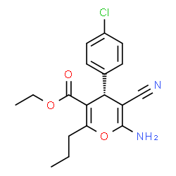 ChemSpider 2D Image | Ethyl (4R)-6-amino-4-(4-chlorophenyl)-5-cyano-2-propyl-4H-pyran-3-carboxylate | C18H19ClN2O3