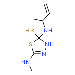ChemSpider 2D Image | 2-(3-Buten-2-ylamino)-5-(methylamino)-2,3-dihydro-1,3,4-thiadiazole-2-thiol | C7H14N4S2