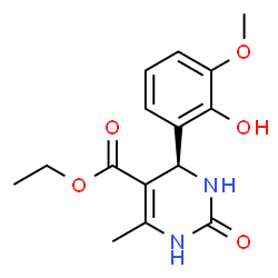 ChemSpider 2D Image | Ethyl (4R)-4-(2-hydroxy-3-methoxyphenyl)-6-methyl-2-oxo-1,2,3,4-tetrahydro-5-pyrimidinecarboxylate | C15H18N2O5