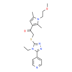 ChemSpider 2D Image | 2-{[4-Ethyl-5-(4-pyridinyl)-4H-1,2,4-triazol-3-yl]sulfanyl}-1-[1-(2-methoxyethyl)-2,5-dimethyl-1H-pyrrol-3-yl]ethanone | C20H25N5O2S