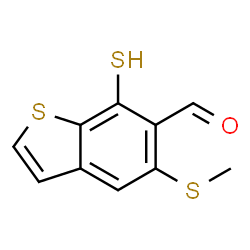 ChemSpider 2D Image | 5-(Methylsulfanyl)-7-sulfanyl-1-benzothiophene-6-carbaldehyde | C10H8OS3