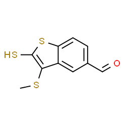 ChemSpider 2D Image | 3-(Methylsulfanyl)-2-sulfanyl-1-benzothiophene-5-carbaldehyde | C10H8OS3