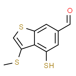 ChemSpider 2D Image | 3-(Methylsulfanyl)-4-sulfanyl-1-benzothiophene-6-carbaldehyde | C10H8OS3