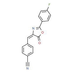 ChemSpider 2D Image | 4-{(E)-[2-(4-Fluorophenyl)-5-oxo-1,3-oxazol-4(5H)-ylidene]methyl}benzonitrile | C17H9FN2O2