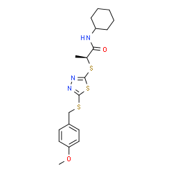 ChemSpider 2D Image | (2S)-N-Cyclohexyl-2-({5-[(4-methoxybenzyl)sulfanyl]-1,3,4-thiadiazol-2-yl}sulfanyl)propanamide | C19H25N3O2S3