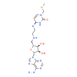ChemSpider 2D Image | 5'-Deoxy-5'-[(2-{[1-(methoxymethyl)-2-oxo-1,2-dihydro-4-pyrimidinyl]amino}ethyl)amino]adenosine | C18H25N9O5