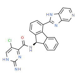 ChemSpider 2D Image | 2-Amino-5-chloro-N-[(9R)-4-(1H-imidazo[4,5-c]pyridin-2-yl)-9H-fluoren-9-yl]-4-pyrimidinecarboxamide | C24H16ClN7O