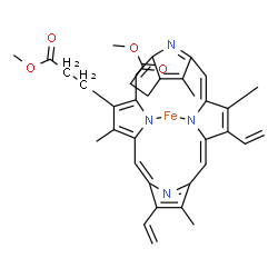 ChemSpider 2D Image | [Dimethyl 3,3'-(3,7,12,17-tetramethyl-8,13-divinyl-2,18-porphyrindiyl-kappa~2~N~22~,N~24~)dipropanoatato(2-)]iron | C36H36FeN4O4