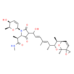 ChemSpider 2D Image | (2S)-2-{(2S)-4-{(2E,4E,6R)-6-[(1R,2R,5R,6S,7R)-1,6-Dimethylspiro[8,9-dioxabicyclo[3.3.1]non-3-ene-2,2'-oxiran]-7-yl]-1-hydroxy-4-methyl-2,4-heptadien-1-yl}-1-[(2S,5S,6S)-5-hydroxy-6-methyl-5,6-dihydro
-2H-pyran-2-yl]-3,5-dioxo-2-pyrrolidinyl}-N-methylpropanamide | C32H44N2O9