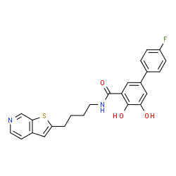 ChemSpider 2D Image | 4'-Fluoro-4,5-dihydroxy-N-[4-(thieno[2,3-c]pyridin-2-yl)butyl]-3-biphenylcarboxamide | C24H21FN2O3S