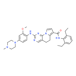 ChemSpider 2D Image | N-(2,6-Diethylphenyl)-2-{[2-methoxy-4-(4-methyl-1-piperazinyl)phenyl]amino}-5,6-dihydropyrimido[4,5-e]indolizine-7-carboxamide | C33H39N7O2