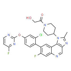 ChemSpider 2D Image | 1-[4-(8-{2-Chloro-4-[(4-fluoro-2-pyrimidinyl)oxy]phenyl}-7-fluoro-2-methyl-1H-imidazo[4,5-c]quinolin-1-yl)-1-piperidinyl]-2-hydroxyethanone | C28H23ClF2N6O3