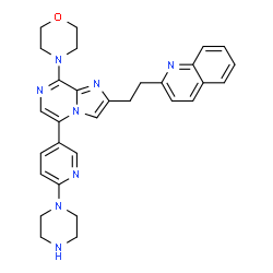 ChemSpider 2D Image | 2-(2-{8-(4-Morpholinyl)-5-[6-(1-piperazinyl)-3-pyridinyl]imidazo[1,2-a]pyrazin-2-yl}ethyl)quinoline | C30H32N8O