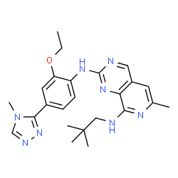 ChemSpider 2D Image | N8-(2,2-dimethylpropyl)-N2-[2-ethoxy-4-(4-methyl-1,2,4-triazol-3-yl)phenyl]-6-methylpyrido[3,4-d]pyrimidine-2,8-diamine | C24H30N8O