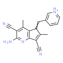 ChemSpider 2D Image | 3-[(2-Amino-3,7-dicyano-4,6-dimethyl-5H-cyclopenta[b]pyridin-5-ylidene)methyl]pyridinium | C18H14N5